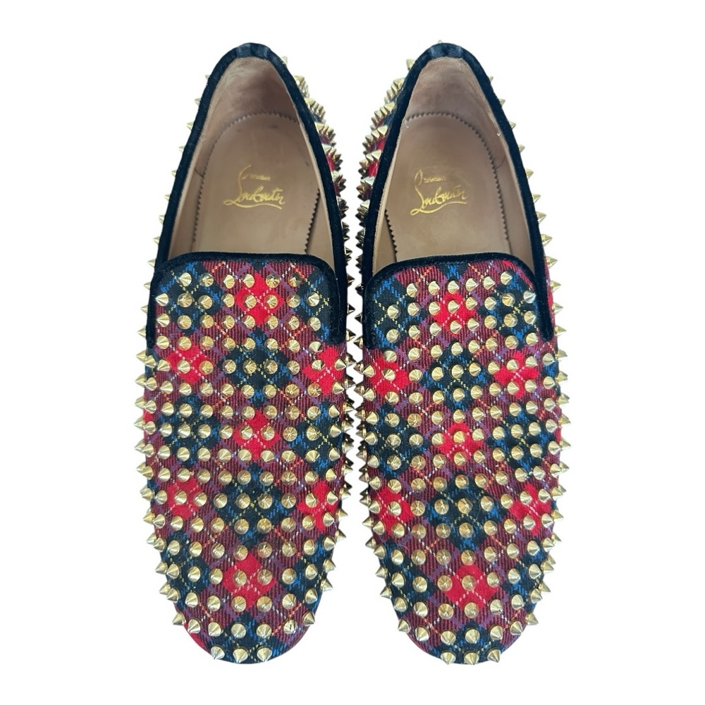Christian Louboutin Rollerboy Spikes Loafers Mens 41.5 Red Tartan Studded - Picture 4 of 16